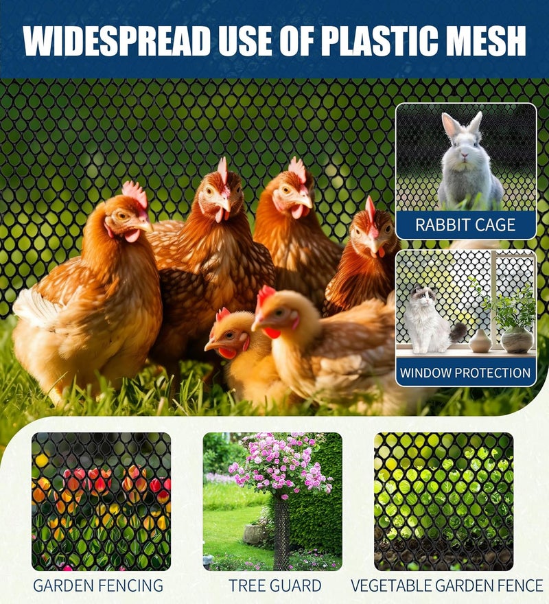 Moyios 15.7IN x 20FT Black Plastic Chicken Wire Mesh Roll, 500GSM Heavy Duty Hexagonal Fencing - Garden Netting for Poultry, Dog Rabbit Barrier, Floral Craft Wire, Easy to Cut Durable Mesh Fencing - Image 4